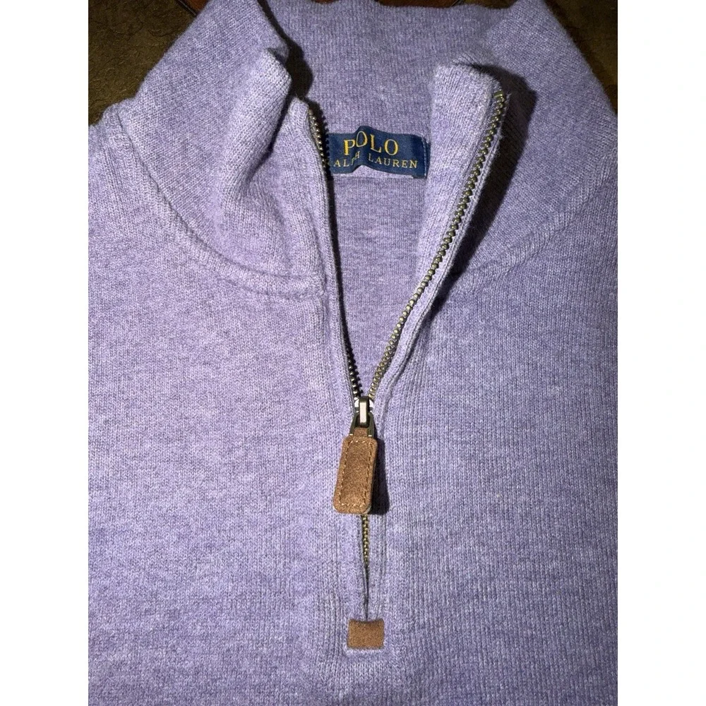 Polo Ralph Lauren Purple‎ Quarter-Zip Pullover Sweater Green Pony Mens Large EUC